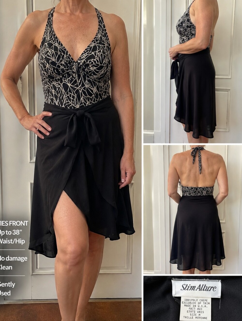 M - Slim Allure Poly Crepe SWIM Coverup Tie Front